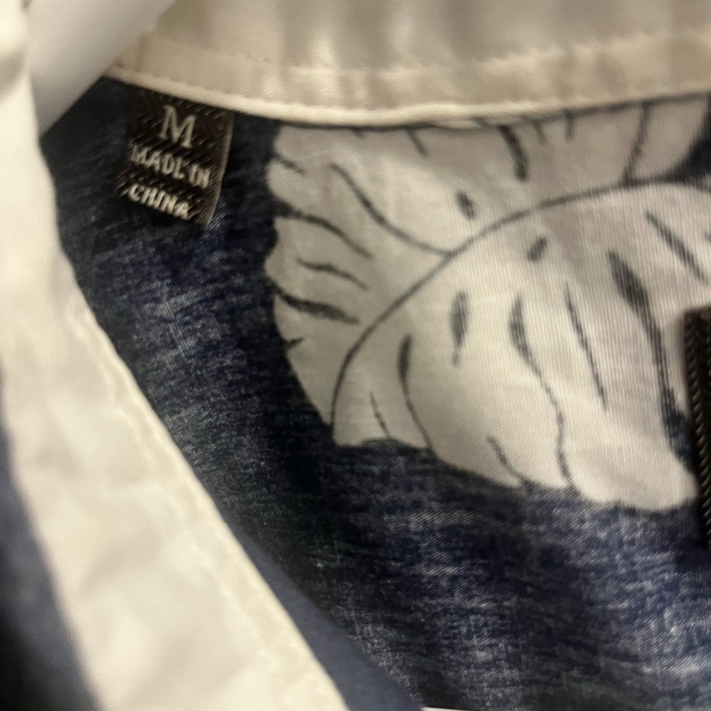 White and Blue Leaf Print Shirt